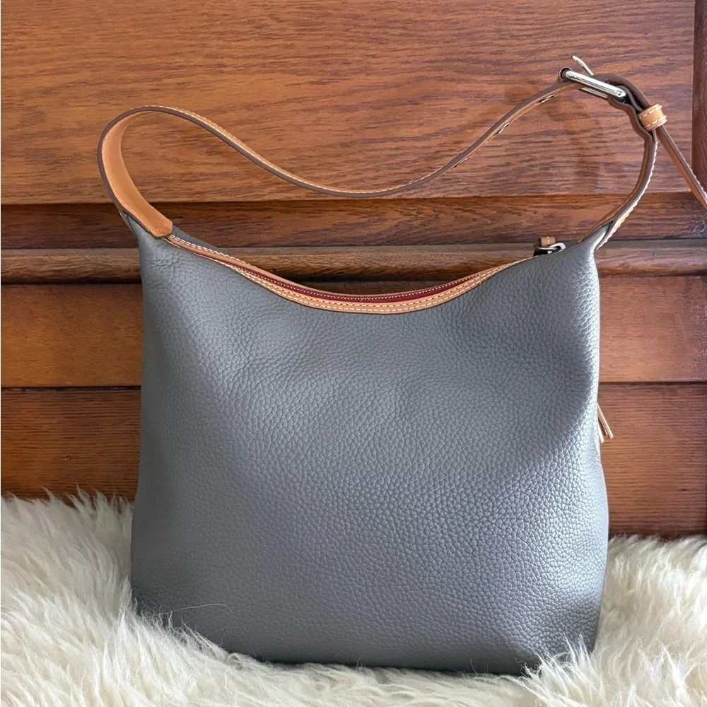 Dooney & Bourke Patterson Paige Gray and Tan Leather Hobo Satchel